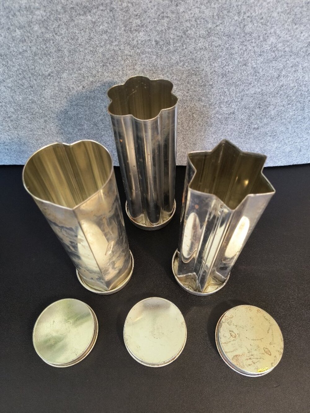 Pampered Chef Vintage Aluminum Baking Mold Set Heart Star Flower w/ End Caps